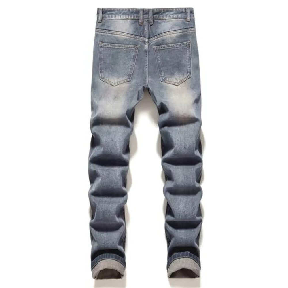 NWT Men's Distressed Jeans with Bear & Patchwork Details - Picture 2 of 7